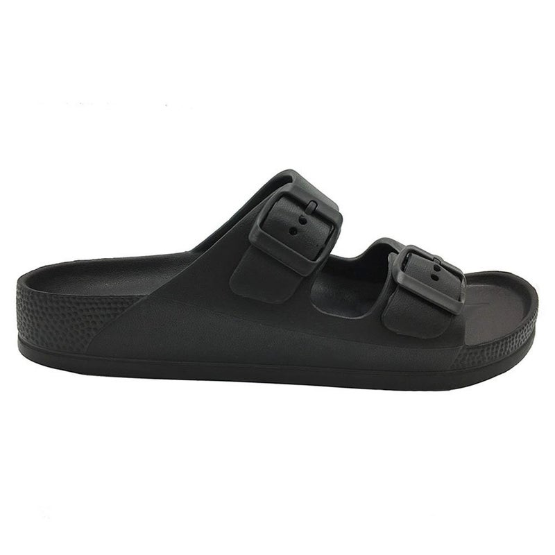 FUNKYMONKEY Men's Comfort Slides Double Buckle Adjustable EVA Flat Sandals (9 M US, Black/SPK) - Image 4